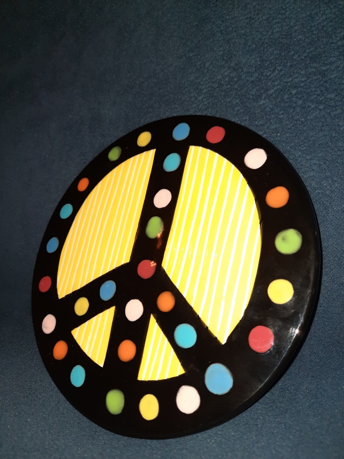Coton Colors Peace Sign Attachment Colorful Black & Yellow Ceramic Hand Crafted