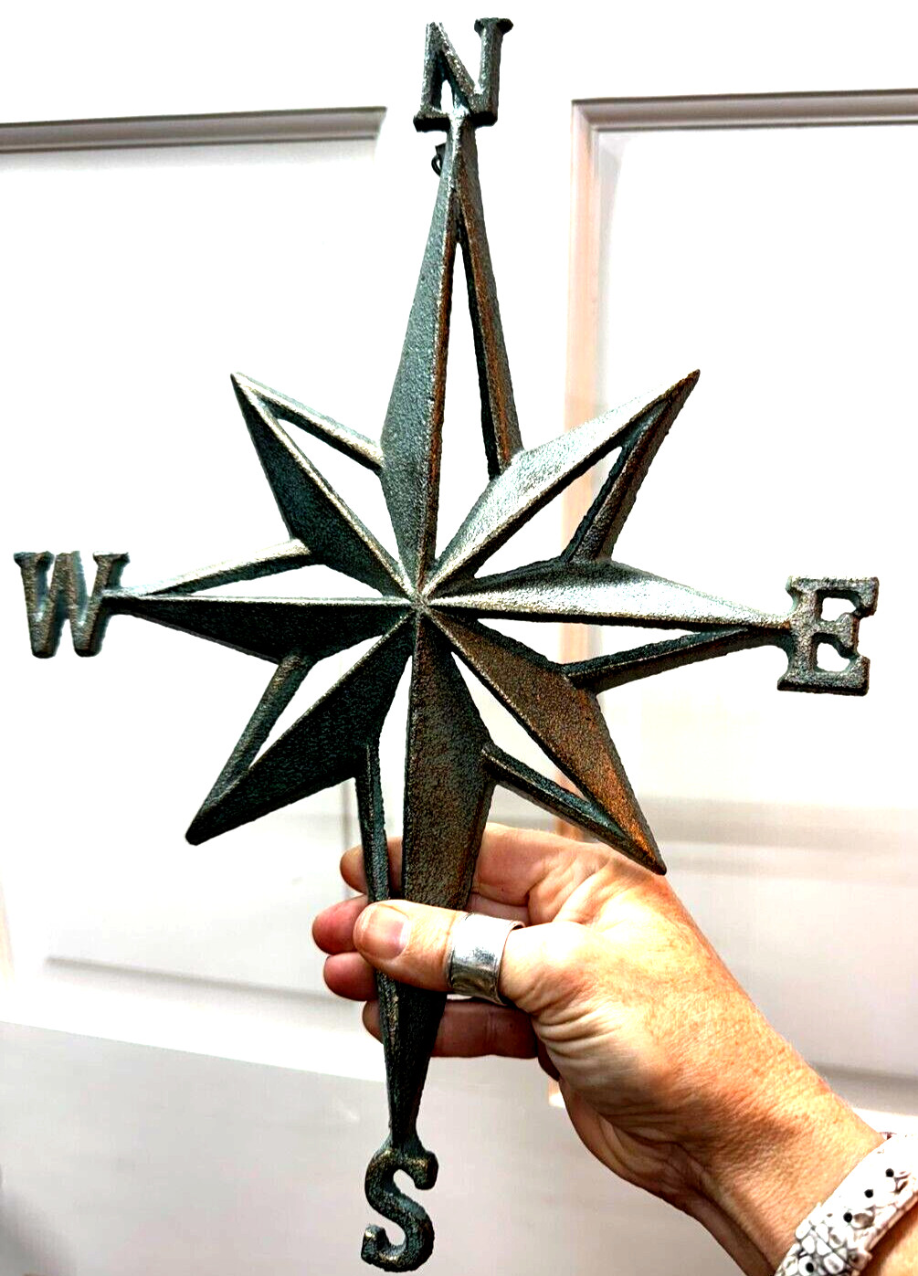 Rustic Cast Iron Rose Compass Nautical Beach House Wall Art/Outdoor Garden Decor
