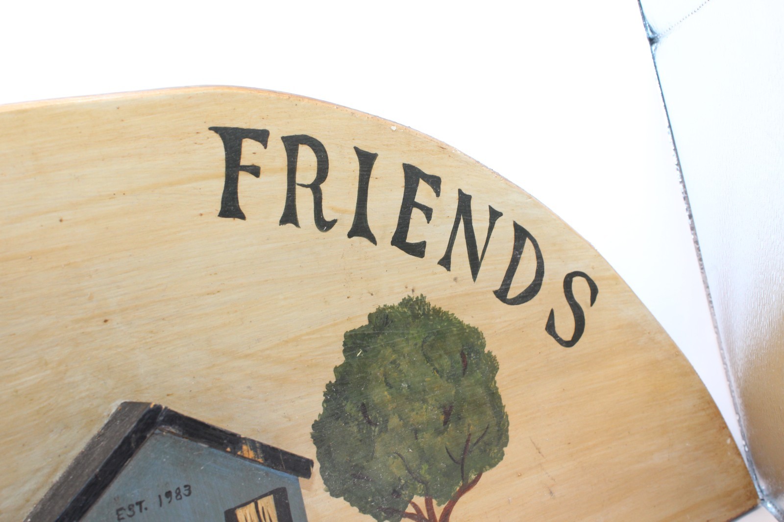 Vintage WELCOME FRIENDS Handcrafted Wood Arched Hand Painted House Sign Plaque