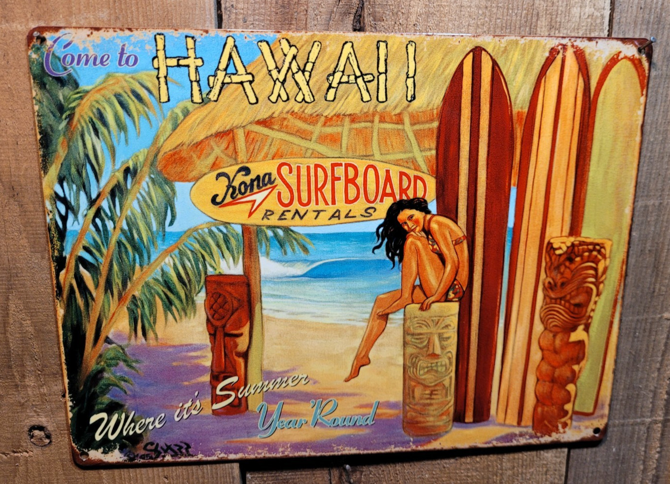 Come to Hawaii Kona Surfboard rental metal sign home decor