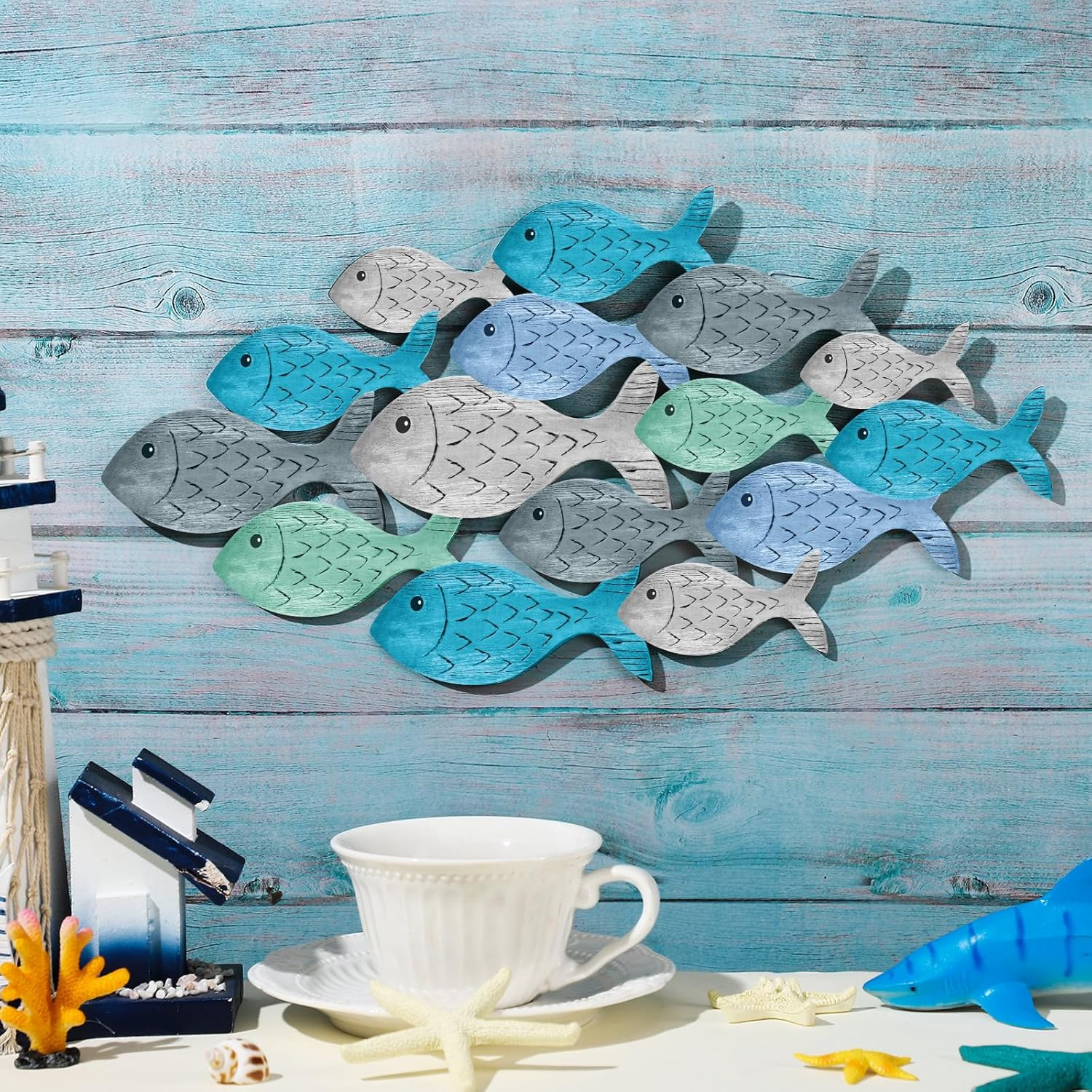 Qunclay Summer Coastal Wall Decor Farmhouse Ocean Fish Wall Art Beach Theme Vint