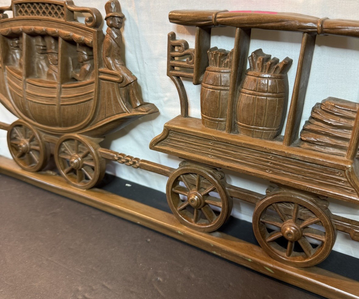 Vintage 1971 Syroco Steam Train Wall Plaque Faux Wood Locomotive Decor USA