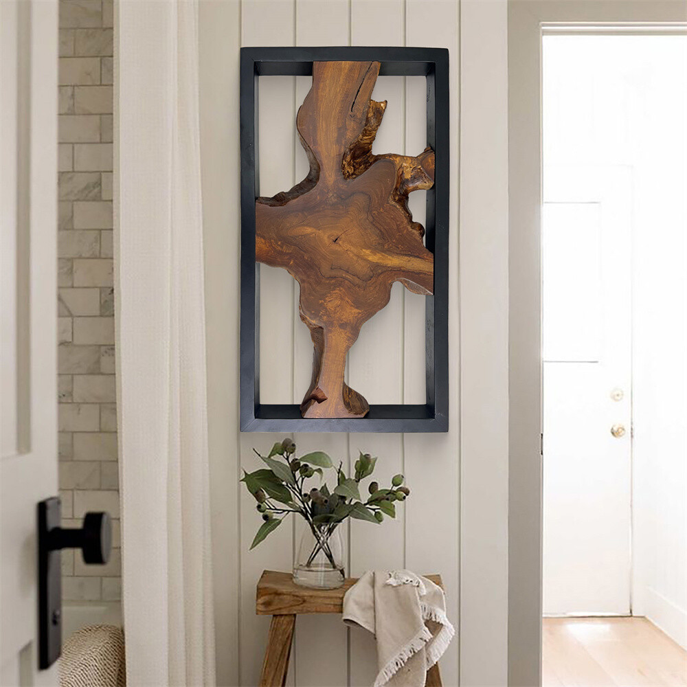 Rustic Teak Wood Wall Decor 17”x 31.5” Farmhouse Live Edge Wall Art Decoration