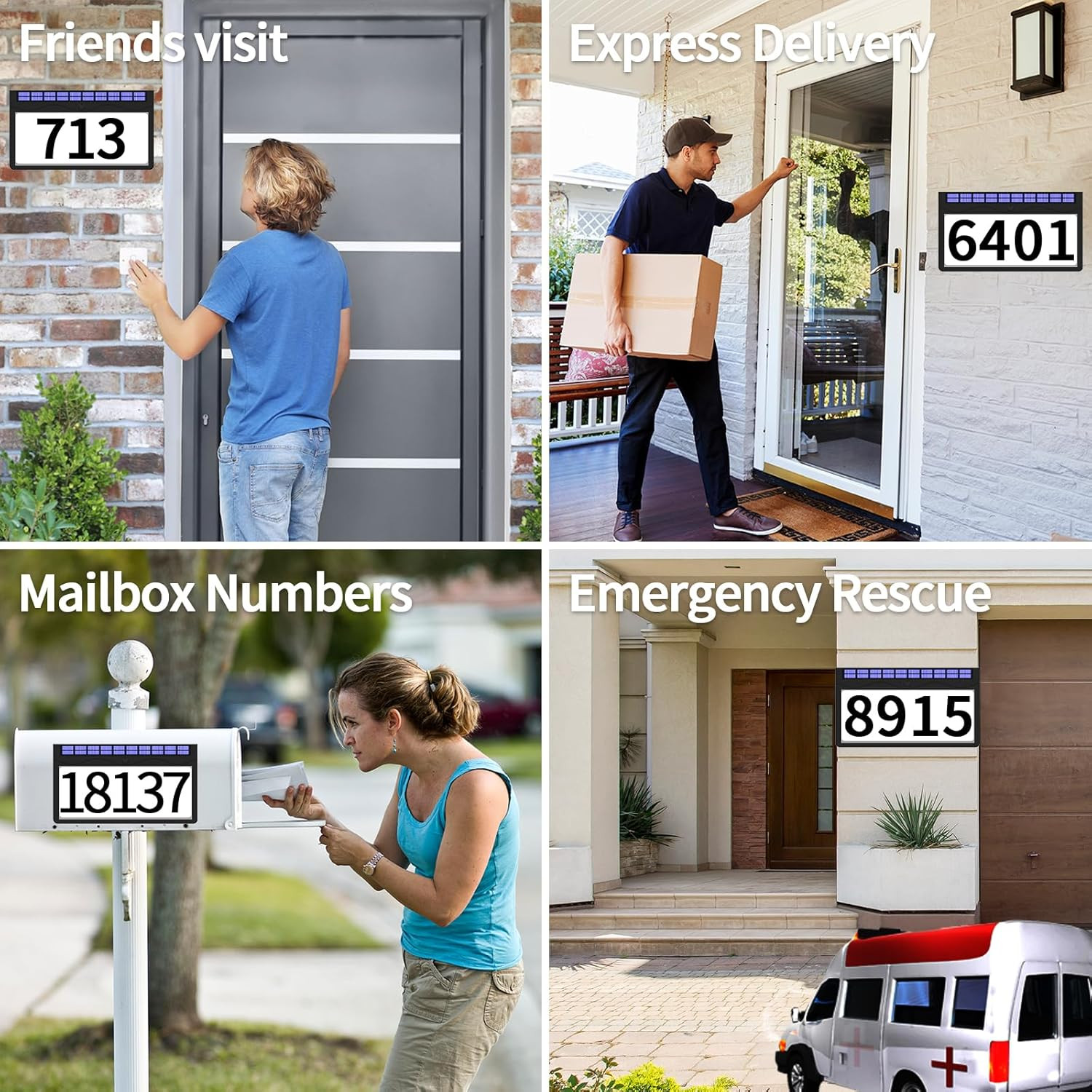 Illuminated Solar Address Sign with Waterproof RGBW House Numbers for Outdoors