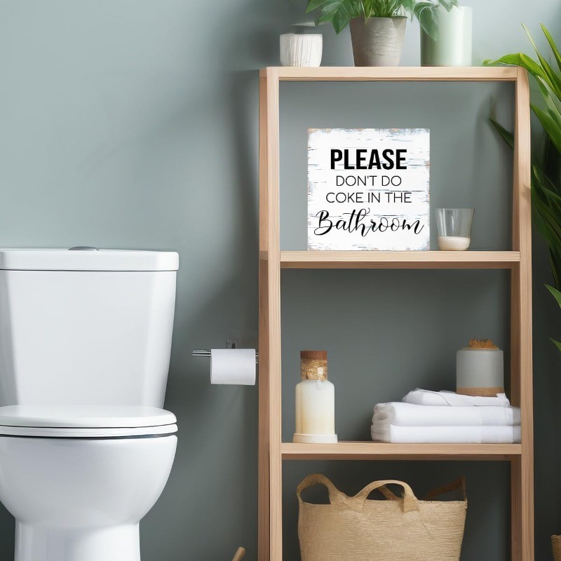 “Please Don’t Do Coke In The Bathroom” Funny Wooden Box Sign Humorous Decor