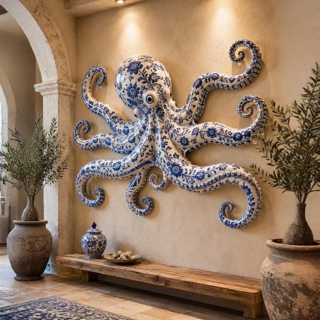 Octopus Metal Wall Art, Blue Coastal Wall Decor, Nautical Beach House Sign