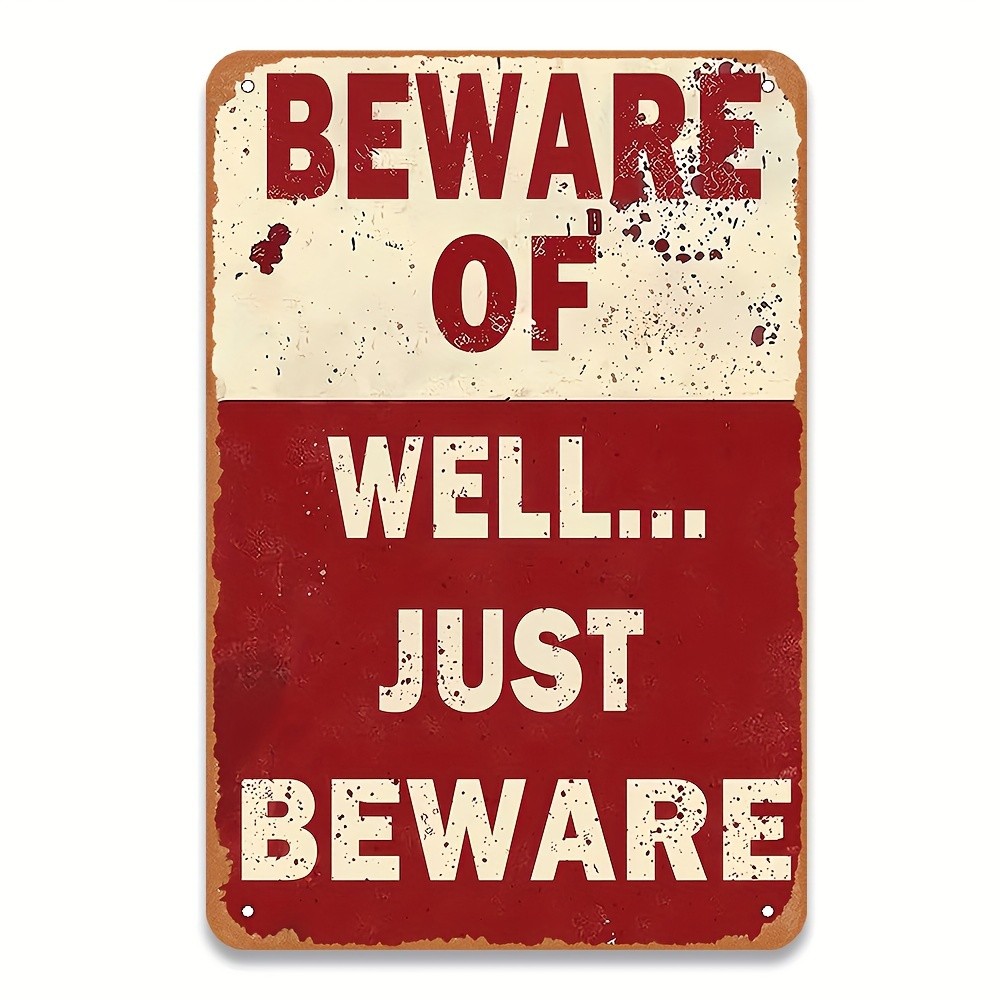 Vintage Metal Tin Sign 8×12 Inch Red & White Warning Wall Art