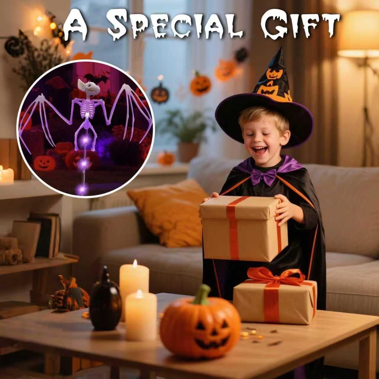 Solar Halloween Decorations Outdoor – 4Pcs 3D Scary Bat & Skeleton Lights