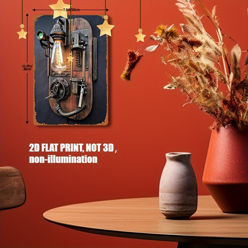 Steampunk Mechanical Lamp Metal Tin Sign Retro Industrial Wall Decor Loft Studio