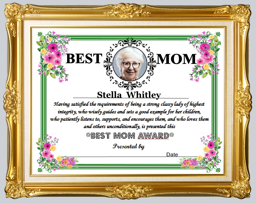 PERSONALIZED PHOTO NAME BEST MOM MOTHER AWARD CERTIFICATE MOTHER’S DAY GIFT