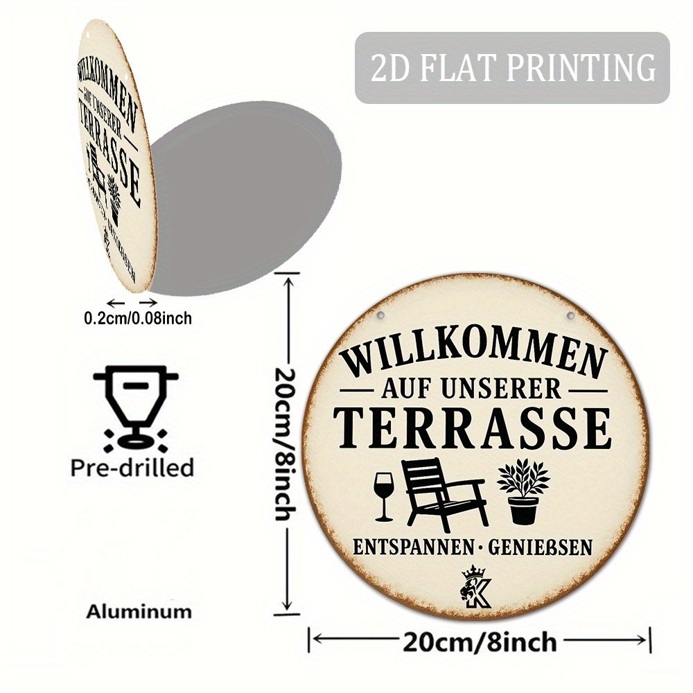 8*8in Aluminum Metal Tin Signs, Welcome Patio German Quote Wall Signs