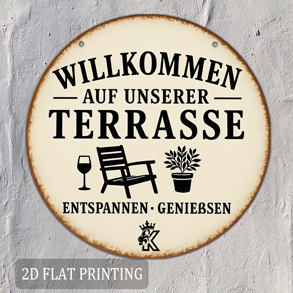 8*8in Aluminum Metal Tin Signs, Welcome Patio German Quote Wall Signs