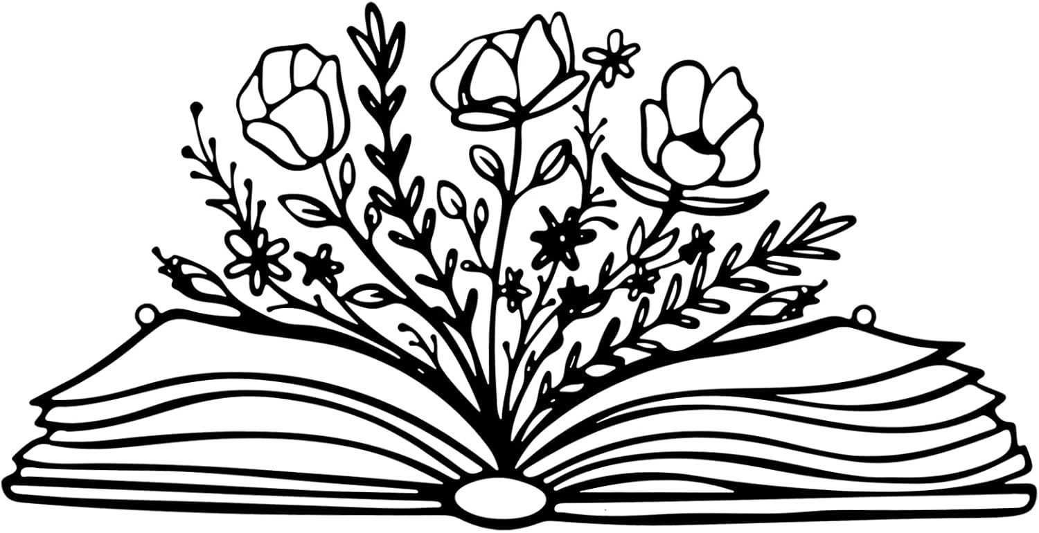 14 x 7 Inch Reading Sign Decorations Book Lover Black Metal Book Flower Wall Art