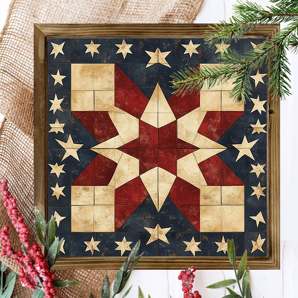 Vintage Star Quilt Flag Wooden Plaque Patriotic Farmhouse American Home Decor