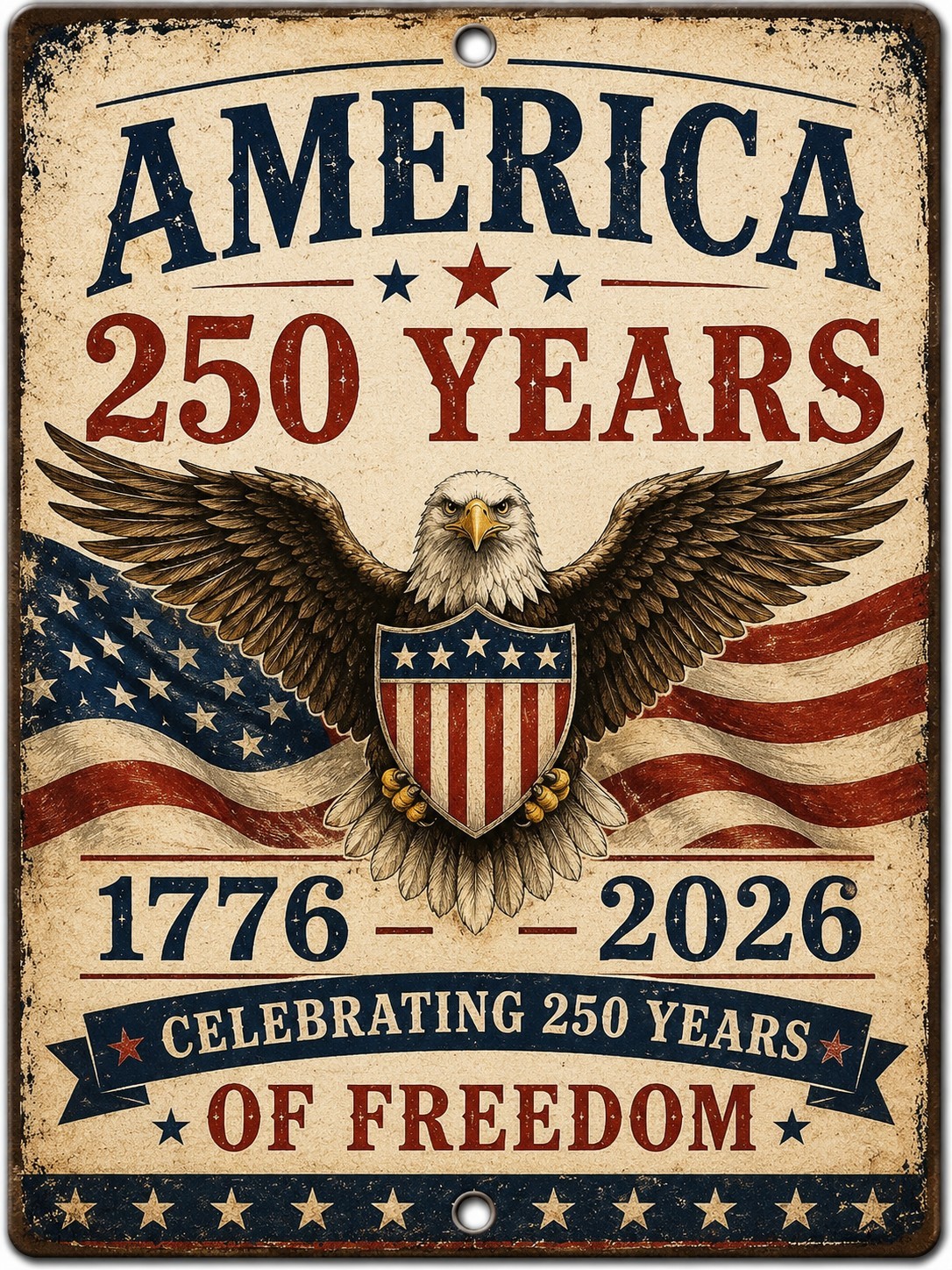 America 250 Years 1776-2026 Patriotic Eagle Metal Sign USA Freedom 8×12 Aluminum