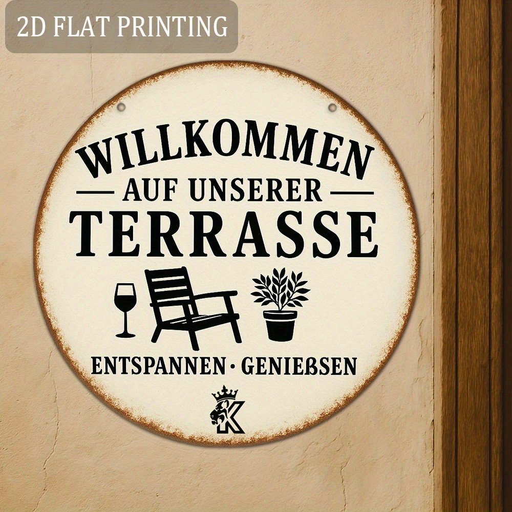 8*8in Aluminum Metal Tin Signs, Welcome Patio German Quote Wall Signs