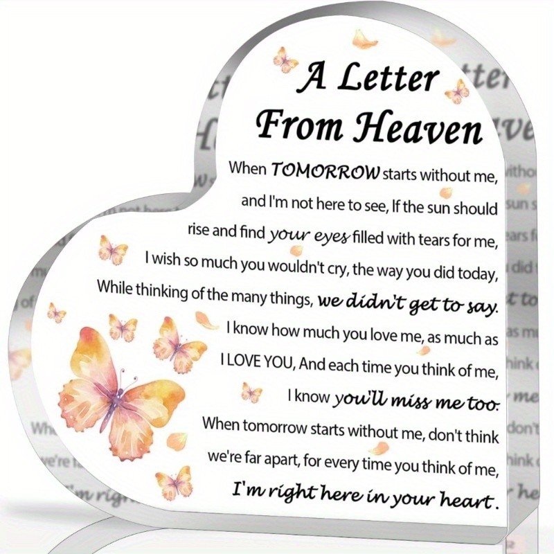 “A Letter From Heaven” Butterfly Acrylic Heart Memorial Plaque Sympathy Gift