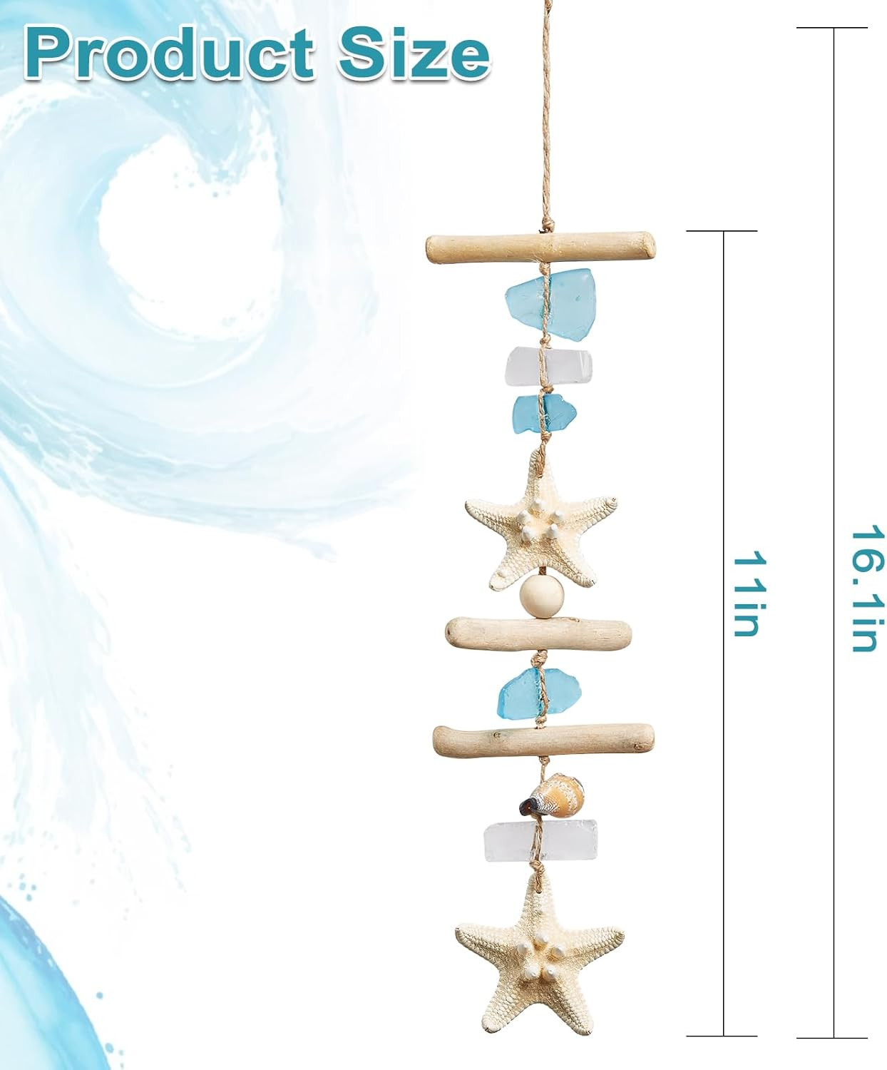 Sea Glass Wooden Nautical Wall Decor Coastal Starfish Bathroom Decor | Driftwood