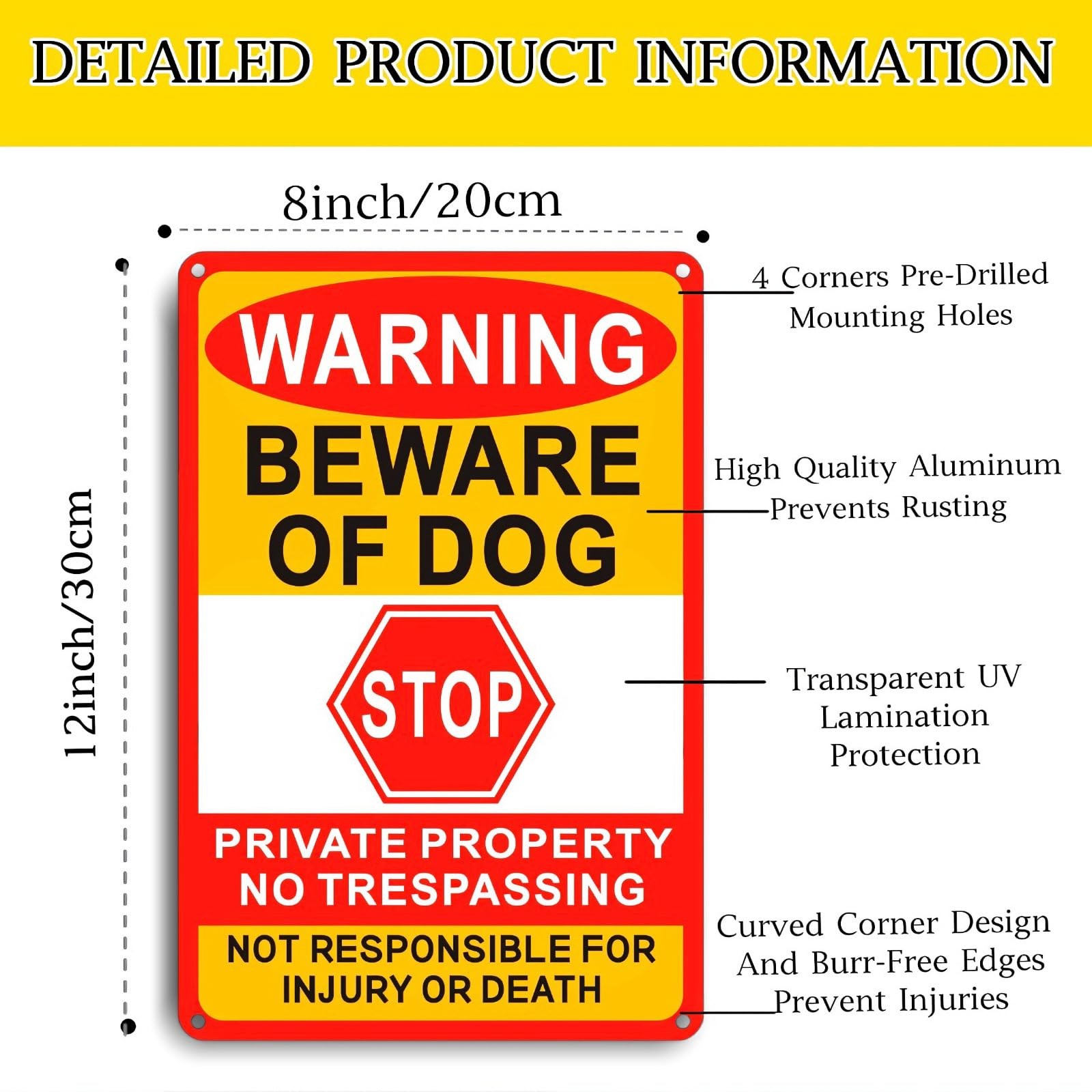 3 Pack Beware Of Dog Sign,8×12 Inches, Reflective Film, Anti-Rust Aluminum
