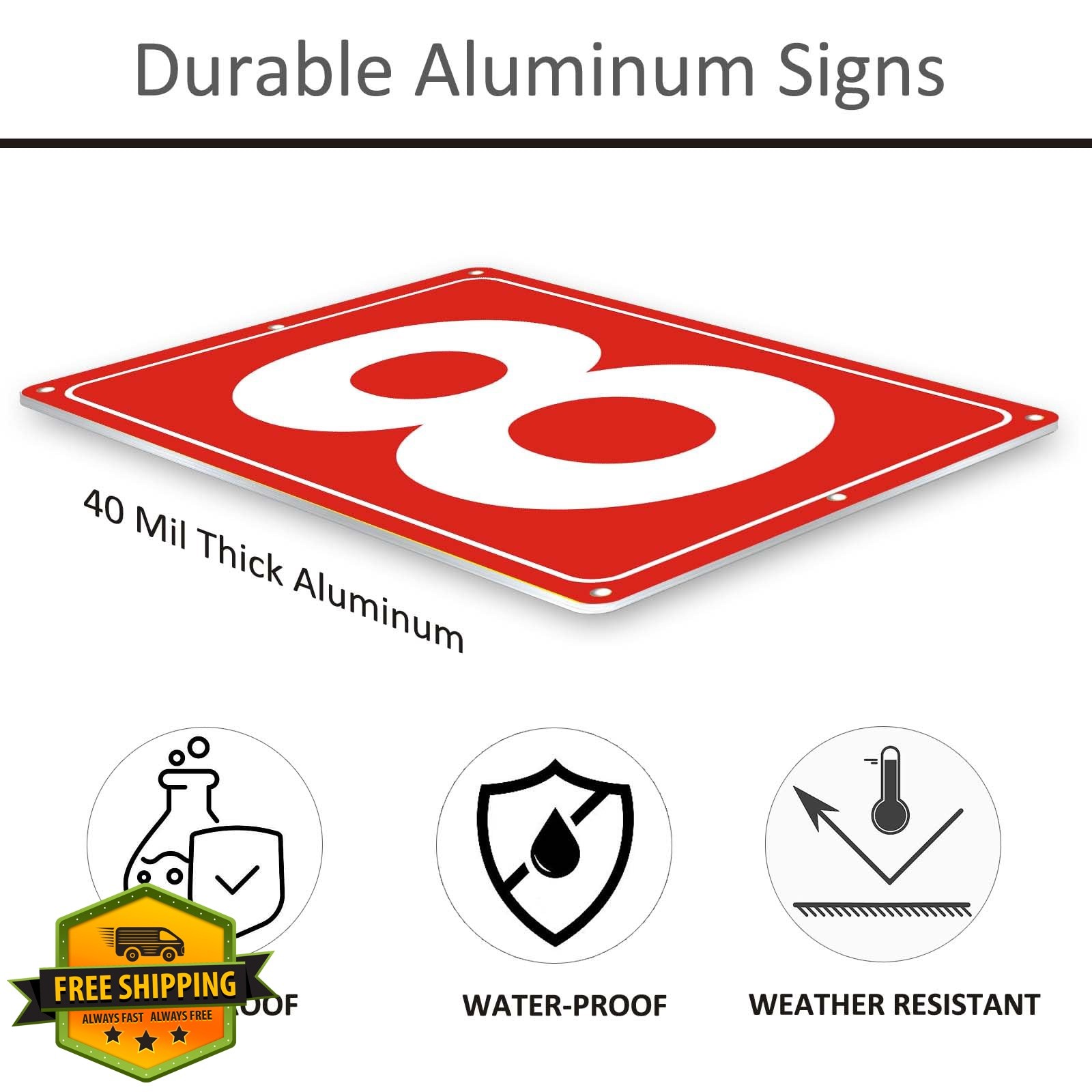 Frohllia Number Sign Red 12×8 Inches Set 8