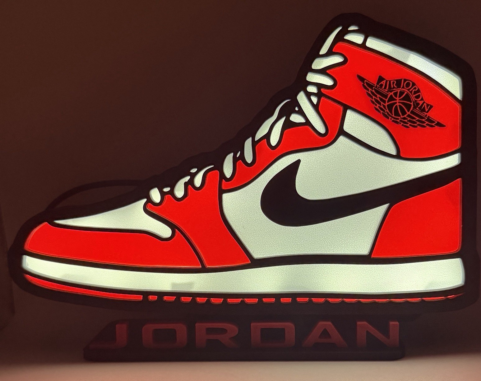 Illuminated Jordan Sneaker , Shoe Shape, Logo, Red White Black