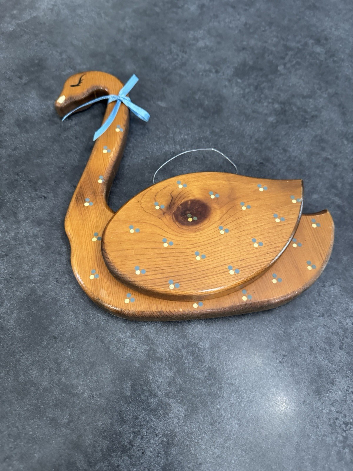Vtg Wooden Duck/Goose Shaped Painted Floral Wall Mounted Note Holder CountryChic
