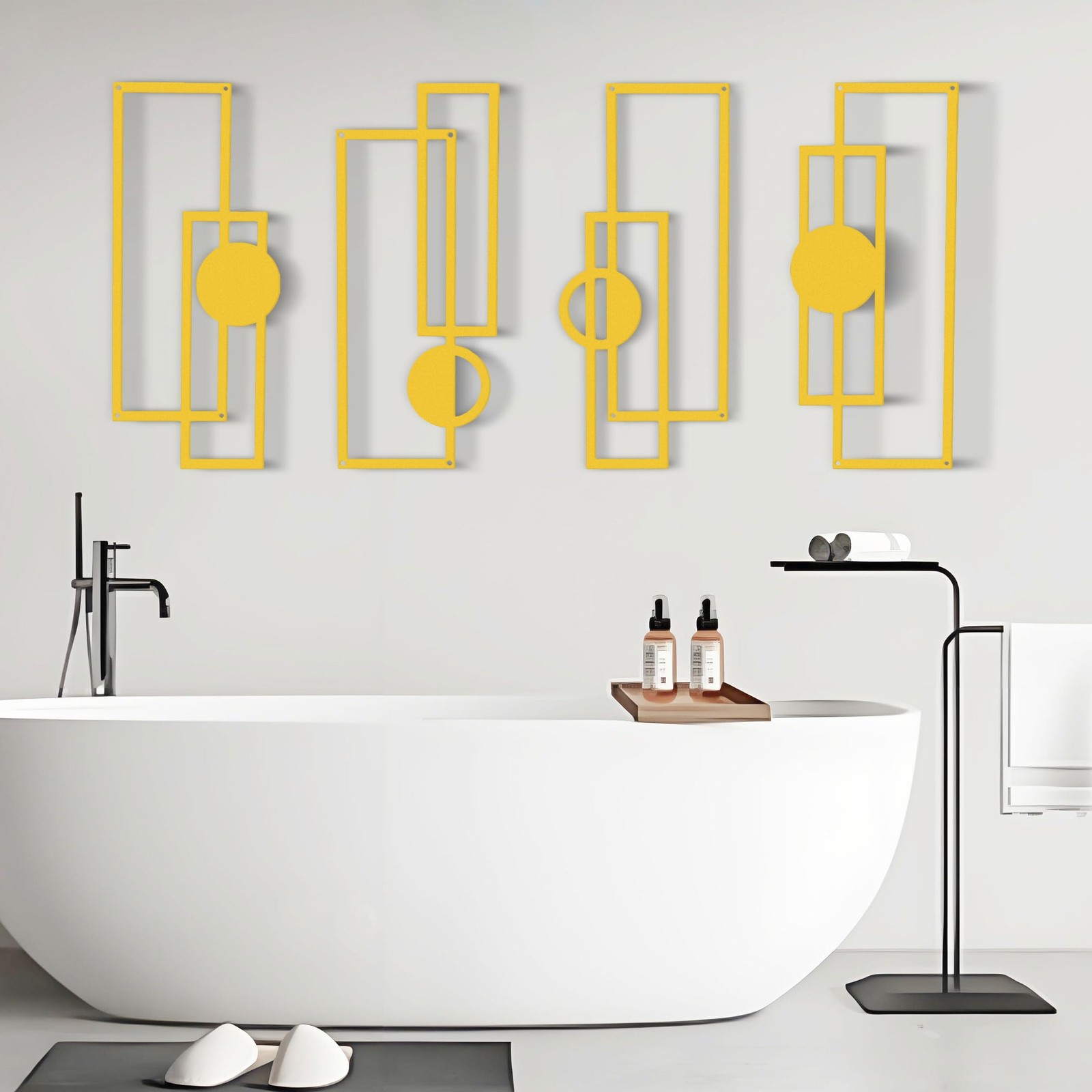 16.5×7 Inch Modern Geometric Gold Metal Wall Art Decor Hanging Indoor 4 PCS