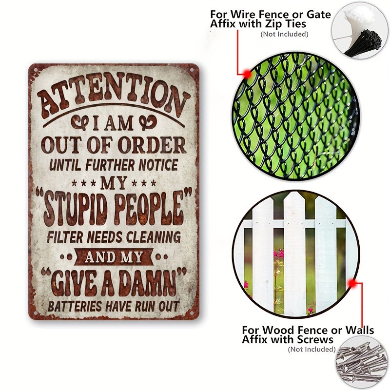 Out Of Order Funny Sarcastic Metal Sign Man Cave Garage Bar Leisure Room Decor