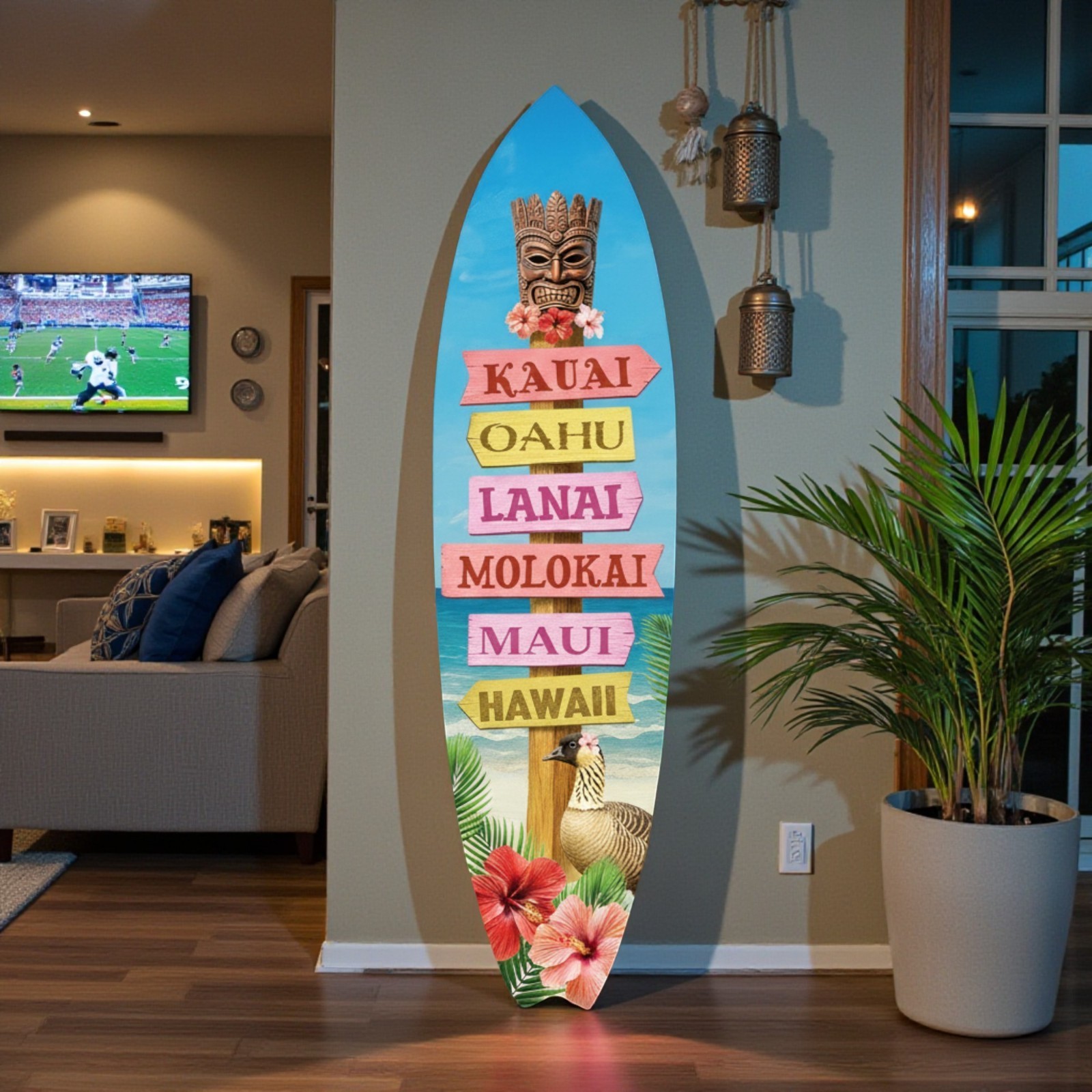 Hawaii Surfboard Sign, PVC Island Wall Art, Tropical Beach House Decoration, 4ft