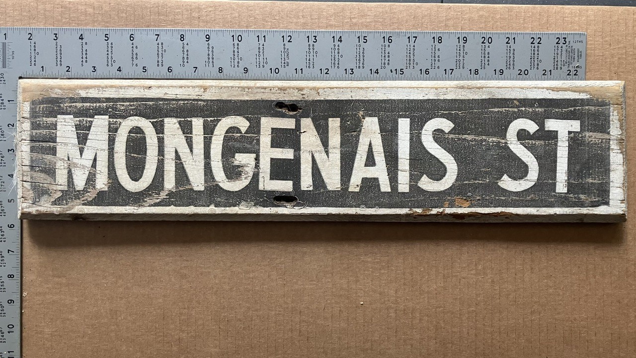 Providence Rhode Island Mongenais Street blade road sign 24×6 1890s 1900s S642