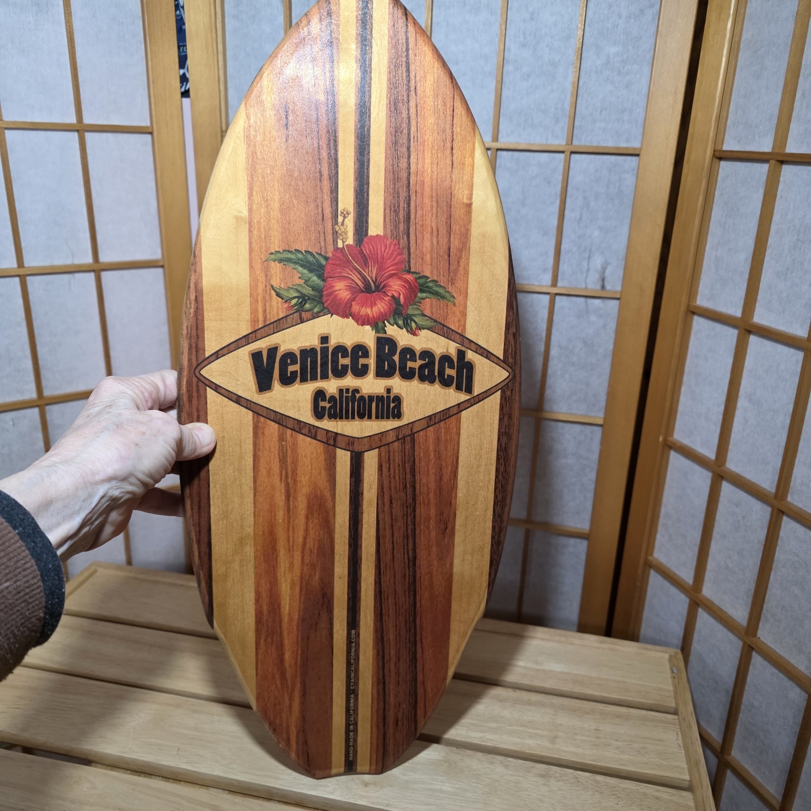 C-ya Venice Beach California Mini Wooden Surfboard Double Sided Handmade 8.5X20″