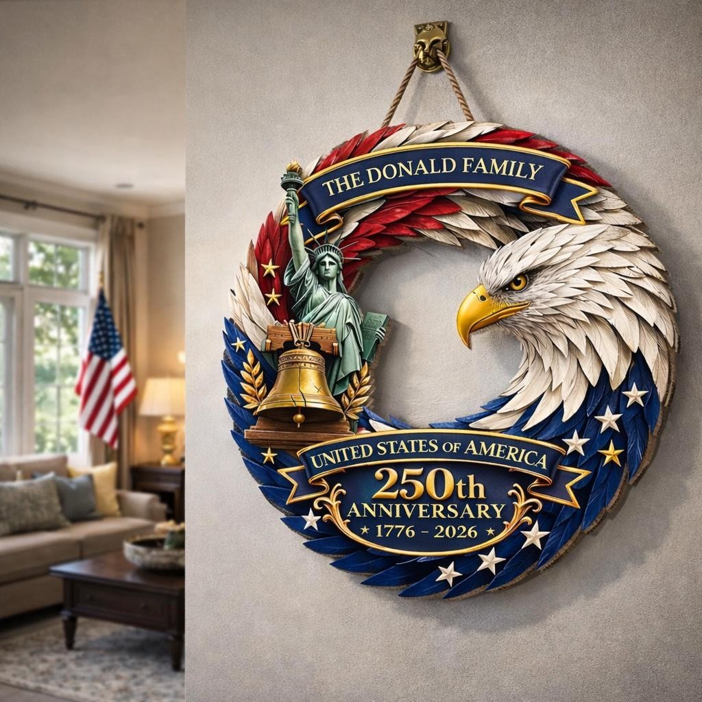 Personalized America 250th Anniversary Wood Wreath, Semiquincentennial 1776-2026