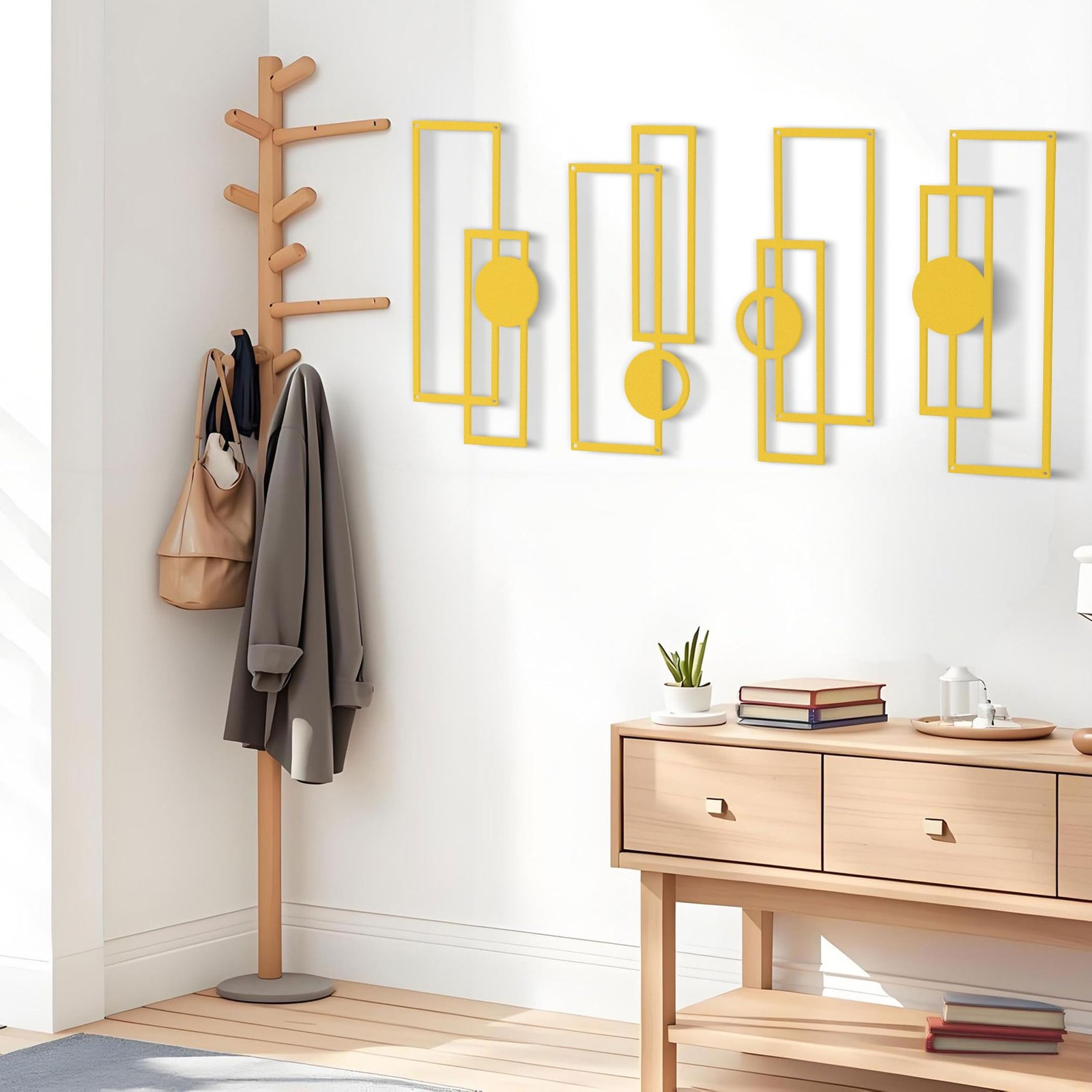 16.5×7 Inch Modern Geometric Gold Metal Wall Art Decor Hanging Indoor 4 PCS