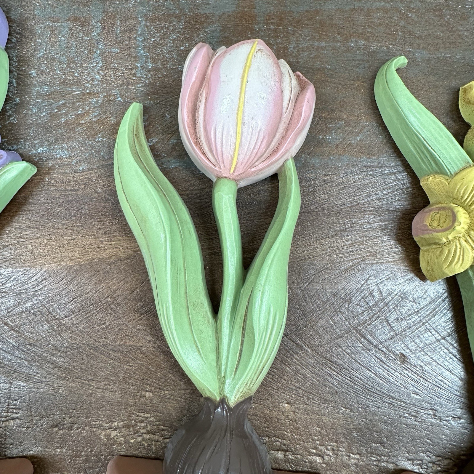 Vintage Homco Plastic Flower In Pots Wall Plaques / Wall Décor Made in USA 8”