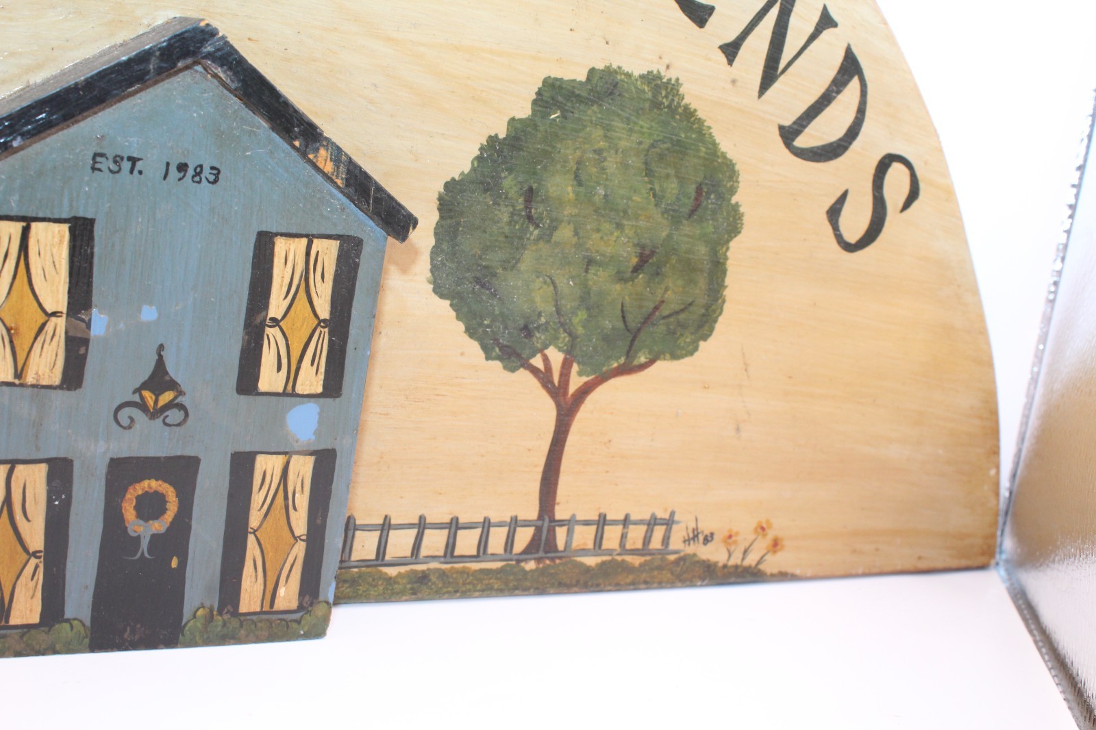 Vintage WELCOME FRIENDS Handcrafted Wood Arched Hand Painted House Sign Plaque