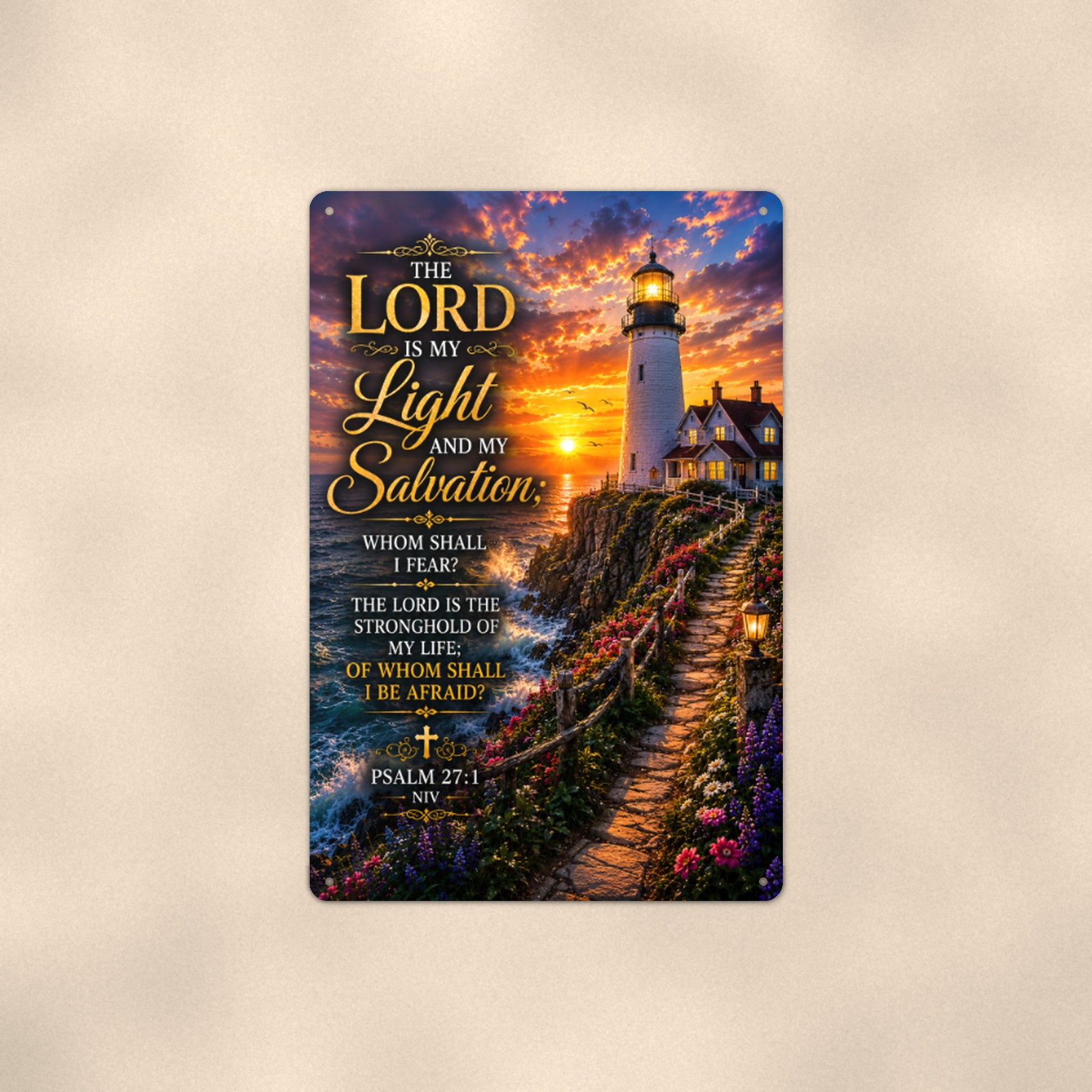 The Lord Is My Light Lighthouse Metal Wall Art 8×12, Religious Home Decor