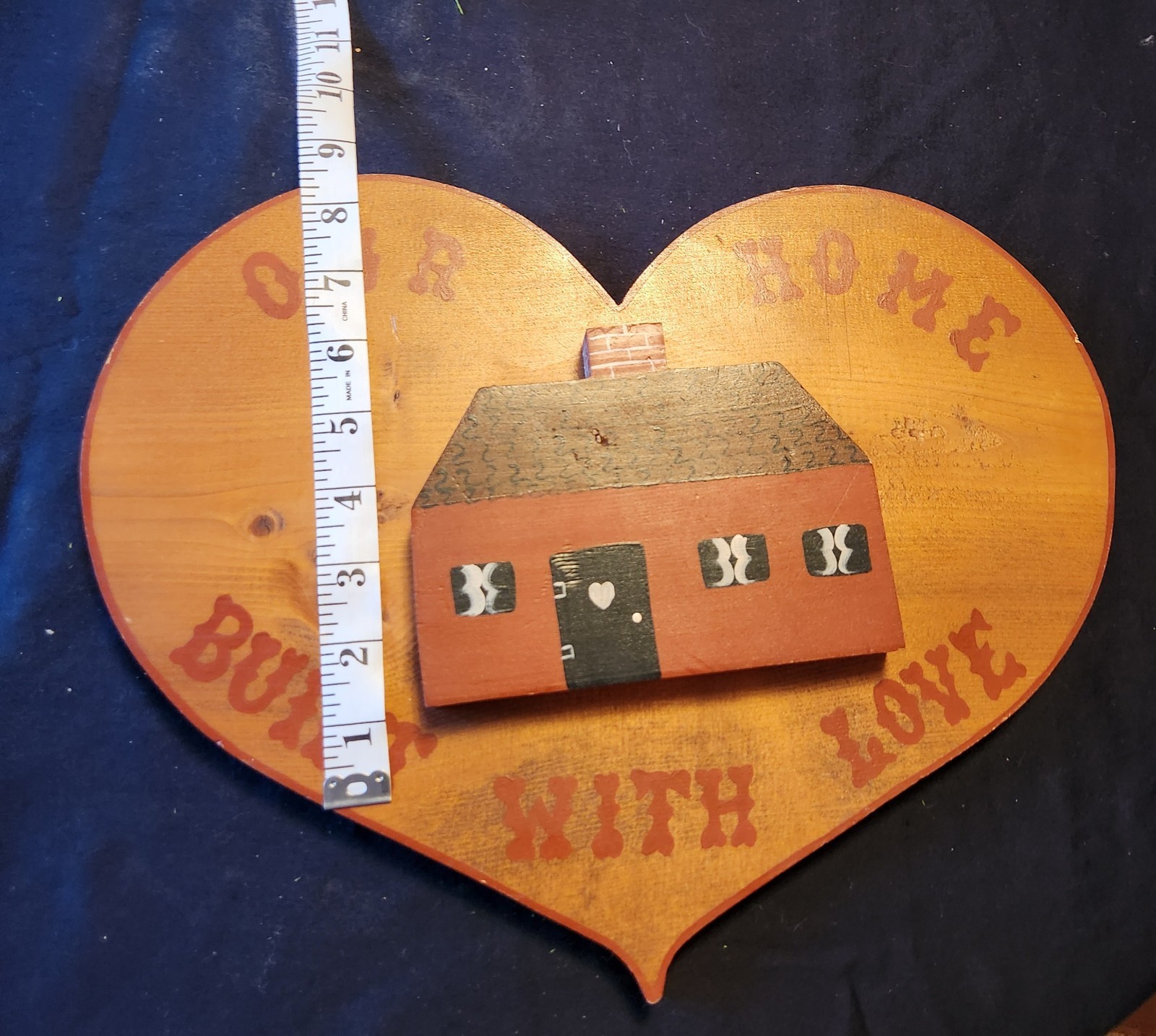 Folk Art VTG Handpainted Wood House “OUR HOME BUILT WITH LOVE” 13 in x 11 in