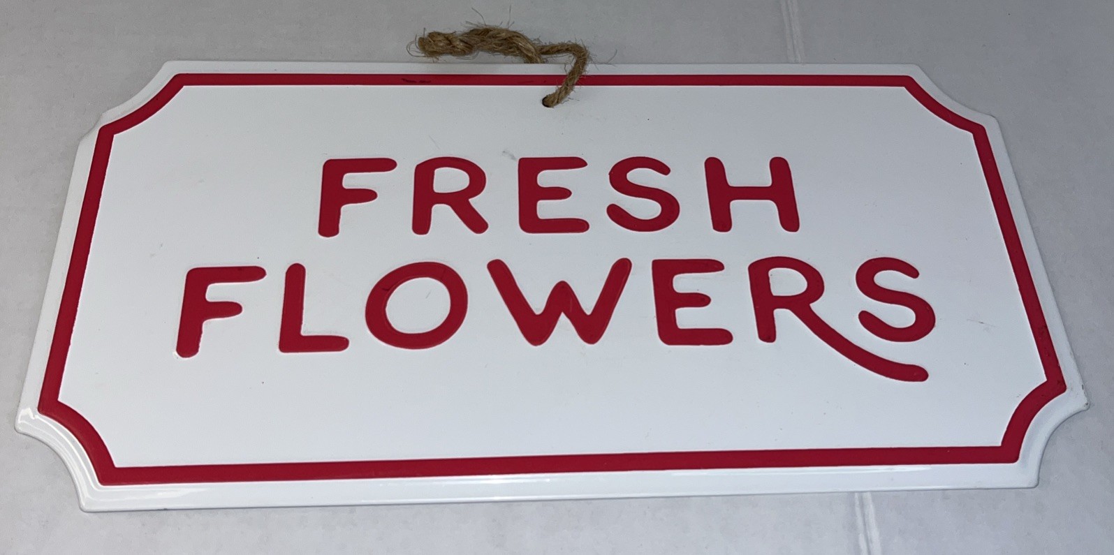 Fresh Cut Flowers Metal Sign Red & White