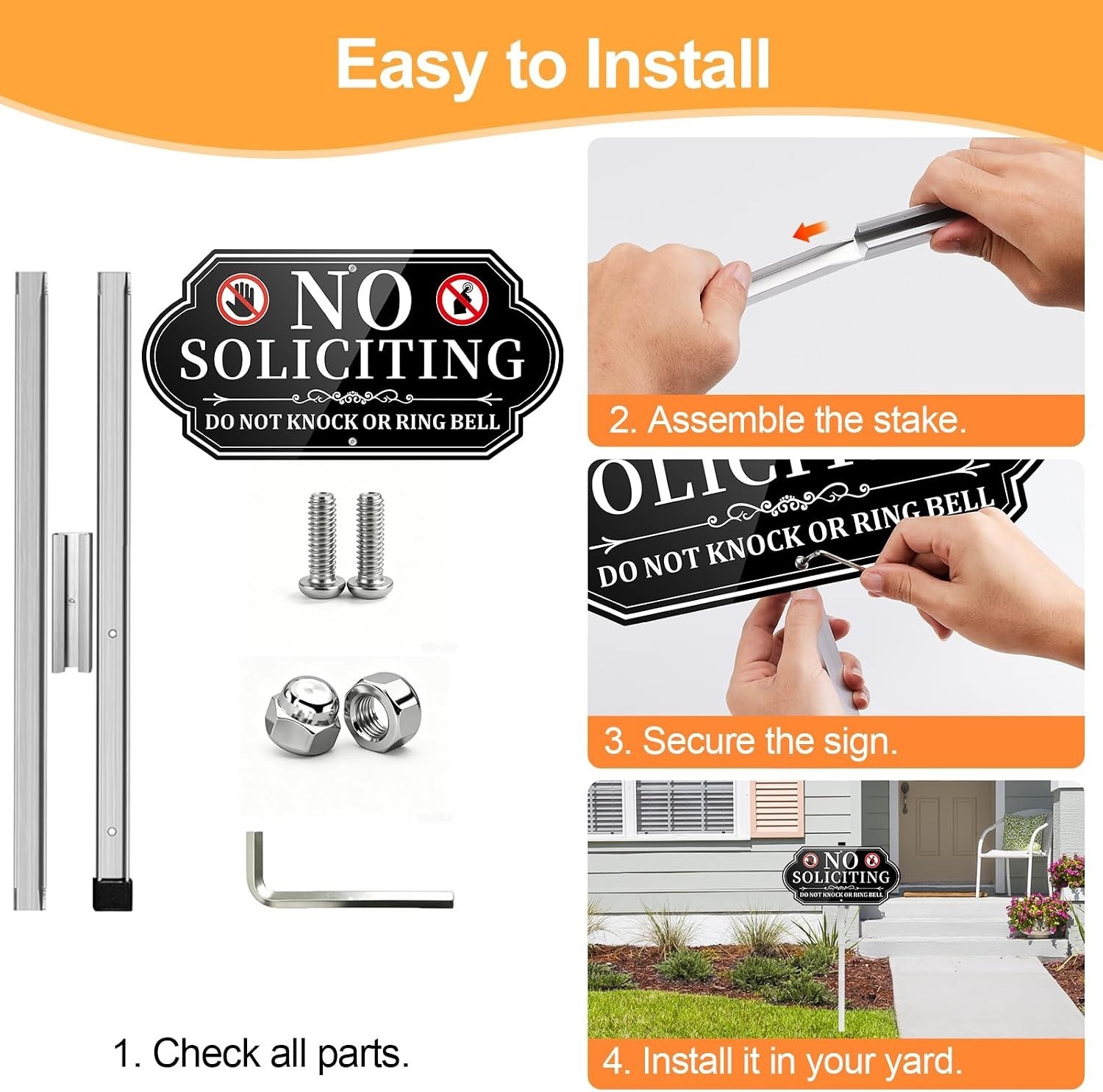 No Soliciting Sign Aluminum Metal Yard Sign 14×7 Inches with Stake Front Door…