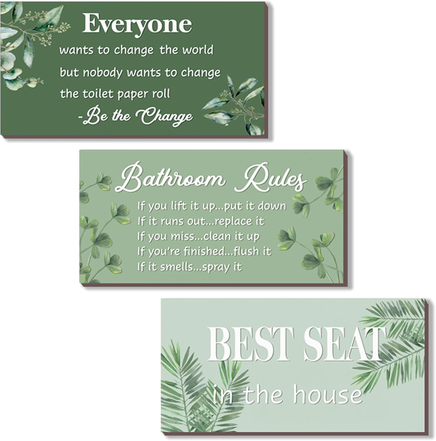 3 Pcs Green Bathroom Rules Decor Sage Farmhouse Wooden Best Seat in the House Wa