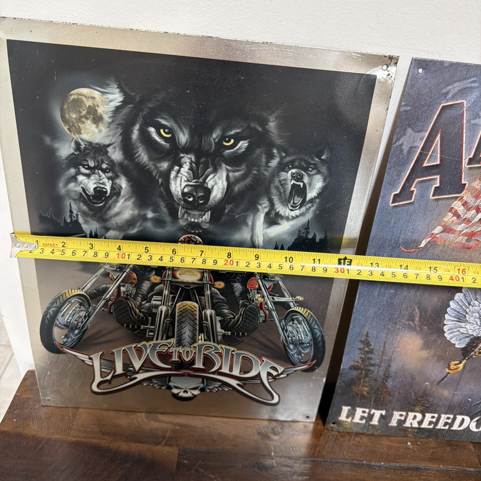 Two Metal Tin Signs Live To Ride America Let Freedom Reign Wall Decor