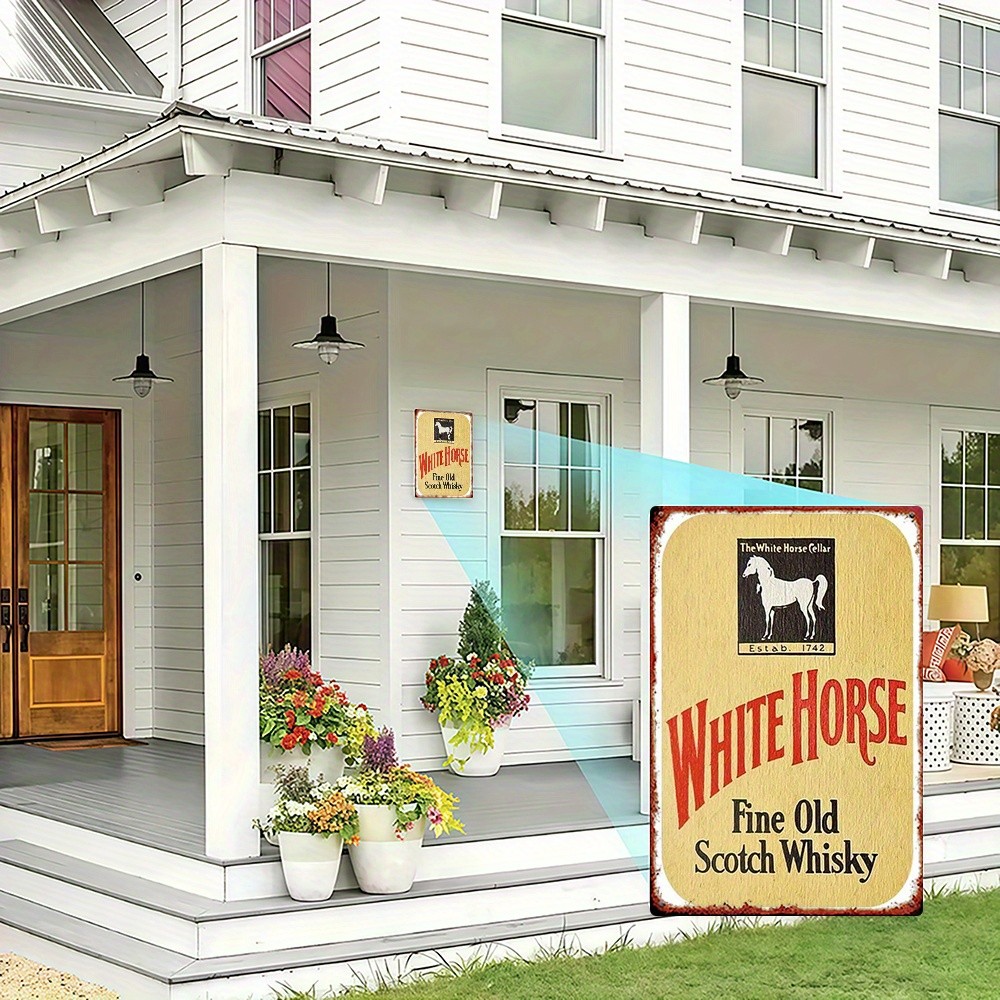 Vintage White Horse Metal Sign 8×12 Inches Wall Decor