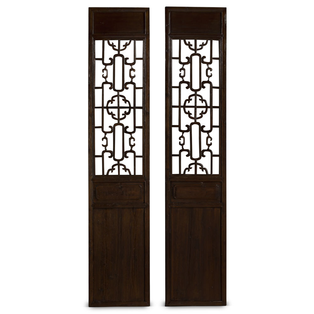 US SELLER – Vintage Chinese Floor Screen Set of 2 Panels
