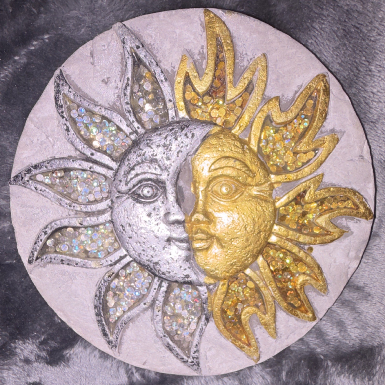 Greenbrier Sun & Moon Celestial Round Wall Plaque Medium Resin Gold Gray