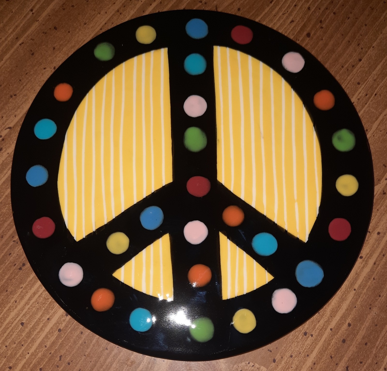 Coton Colors Peace Sign Attachment Colorful Black & Yellow Ceramic Hand Crafted