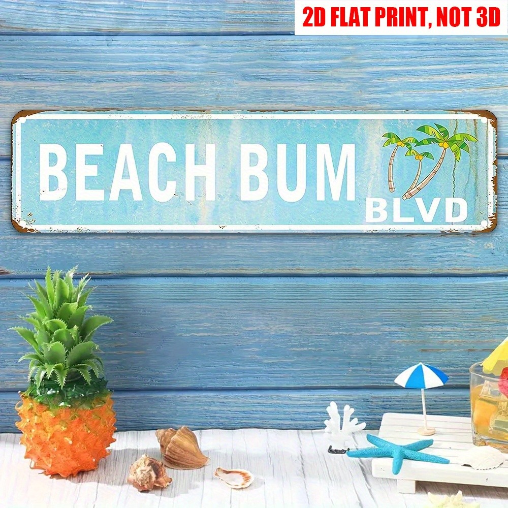 Vintage Beach Bum Blvd Metal Sign Coastal Decor Plaque Retro Nautical Wall Art