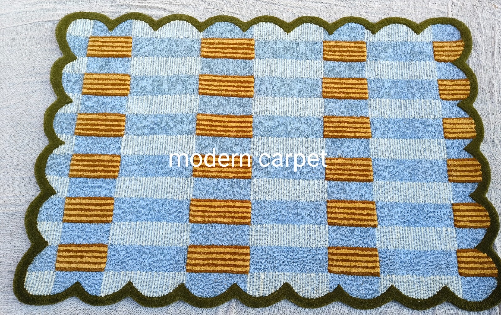 Handmade Wool Tufted Rug Mustard Blue | Modern Geometric Carpet Cozy Home Decors