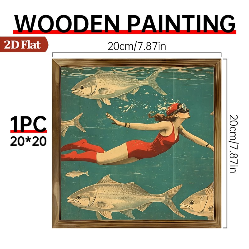 Vintage Swimming-themed Illustrated Wooden Plaque Decor for Home Nautical Style