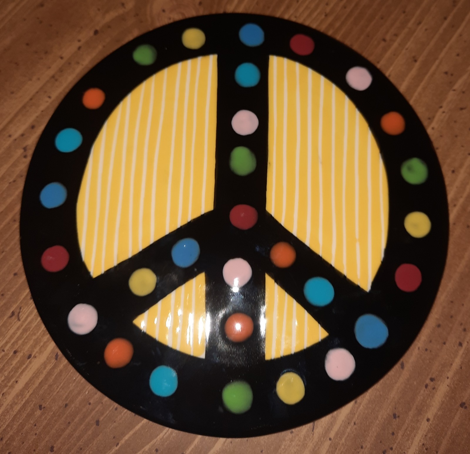 Coton Colors Peace Sign Attachment Colorful Black & Yellow Ceramic Hand Crafted