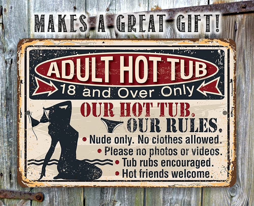 Adult Hot Tub Metal Sign Funny Backyard Patio Spa Wall Art Outdoor Decor